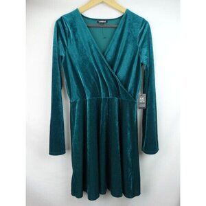 Express Women's Dress Medim Green Long Sleeve Soft Corduroy Wrap Velvet Dress